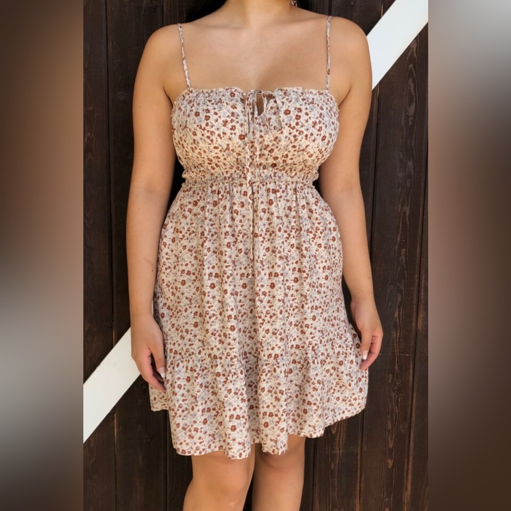 Blush & Ivy Floral Tie-Strap Smocked Mini Dress M